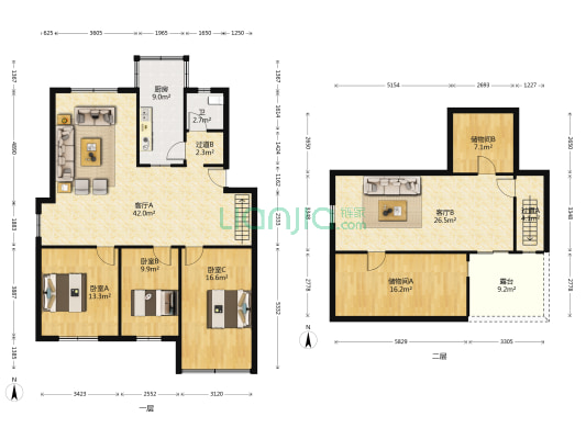 银屏花园 3室2厅1卫 156平方