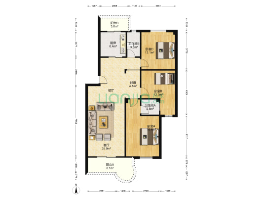 瑞安花园 3室1厅2卫 127平方