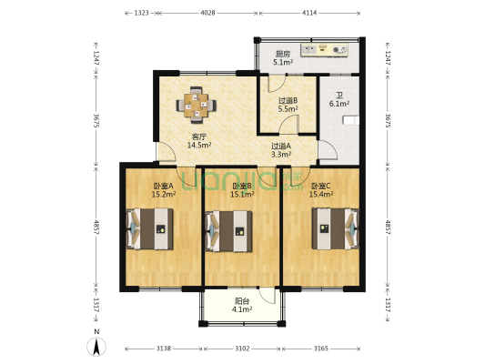 振三街女儿楼 3室1厅1卫 101平方