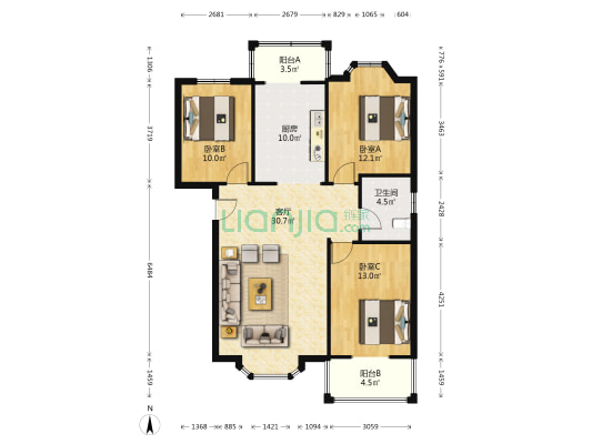 惠友康庭 3室1厅1卫 110平方