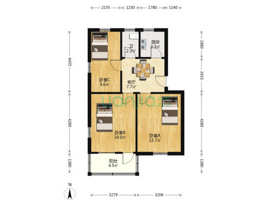 南杨路348号 3室1厅1卫 67平方