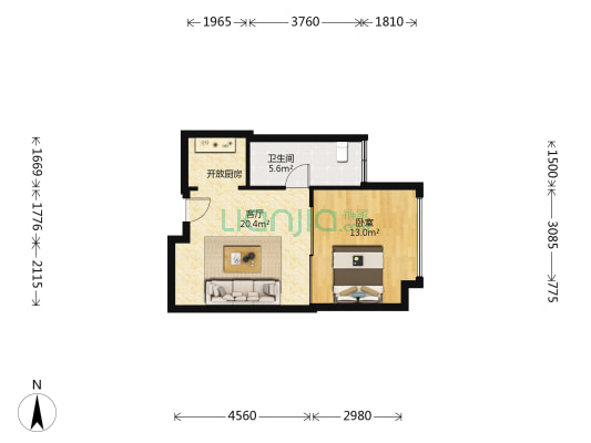 高德公馆 1室1厅1卫 64平方