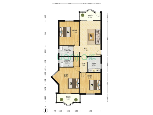 滨海苑 3室1厅2卫 108平方