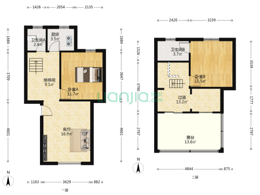 青景园 2室1厅2卫 89平方