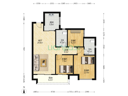 美的时光 3室1厅2卫 99平方