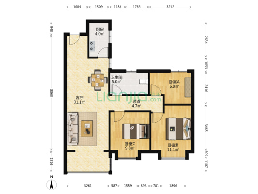 港中旅海泉湾二期 3室1厅1卫 105平方