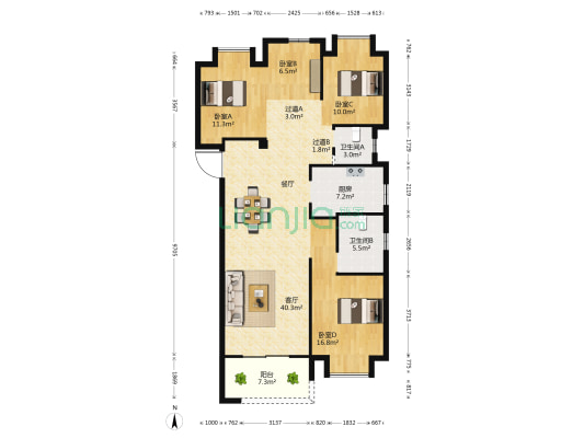 琨瑜府三期 4室1厅2卫 157平方