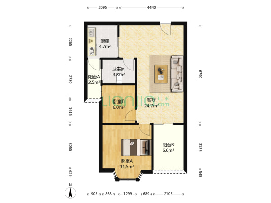 丽豪华府 2室1厅1卫 72平方