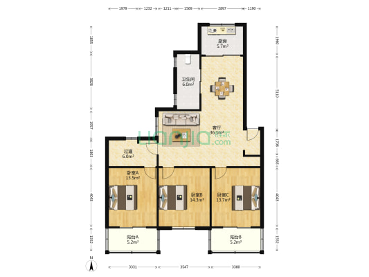 永兴佳园 3室1厅1卫 133平方