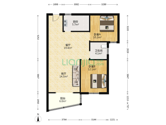 百蕊宜城水岸 2室2厅1卫 93平方