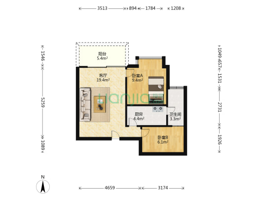 翠逸家园 2室1厅1卫 62平方
