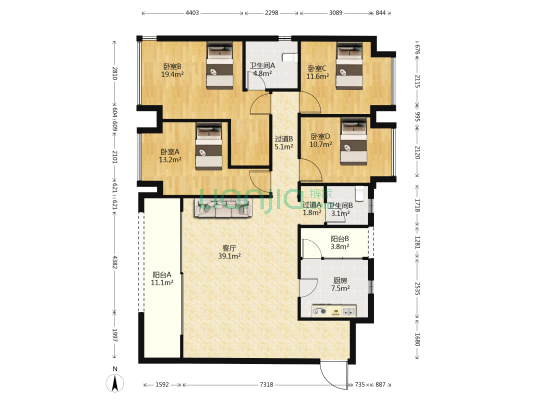 望江府云景里 4室1厅2卫 148平方