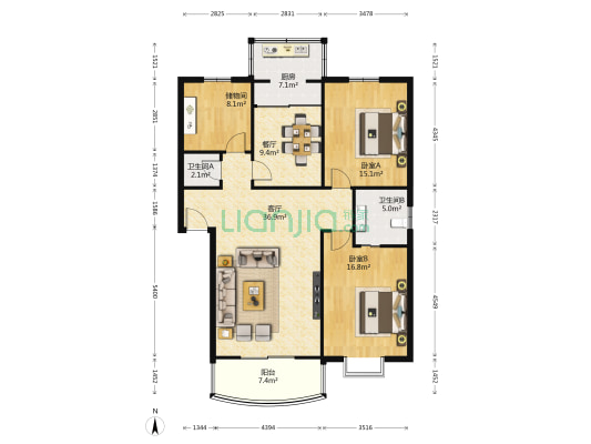 枫禾苑温泉小区 2室2厅2卫 129平方