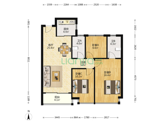 和光晨樾 3室1厅2卫 108平方