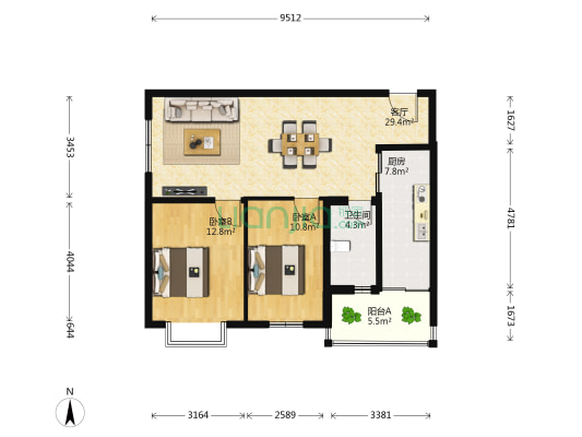 文峰宝邸 2室1厅1卫 89平方