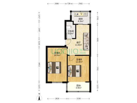 纬四路20号院 2室1厅1卫 55平方