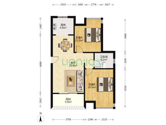 上隽嘉苑 2室1厅1卫 88平方