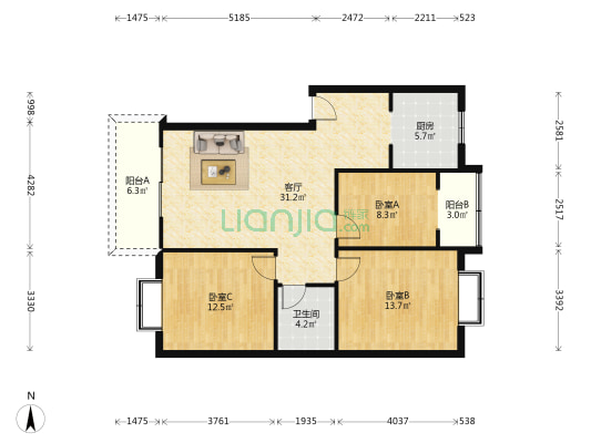 佳禾雅筑 3室1厅1卫 99平方