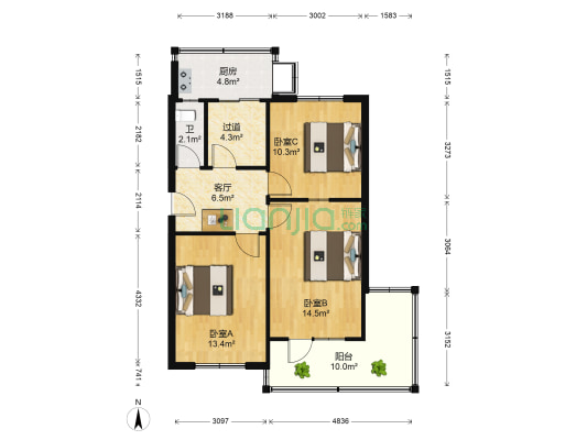 电大街11号 3室1厅1卫 77平方