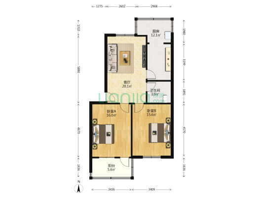 凤凰山路8号 2室1厅1卫 87平方