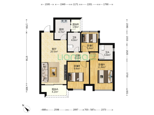 金科集美山水 3室1厅2卫 91平方