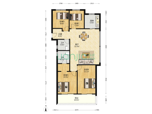 宁望府 4室1厅2卫 129平方