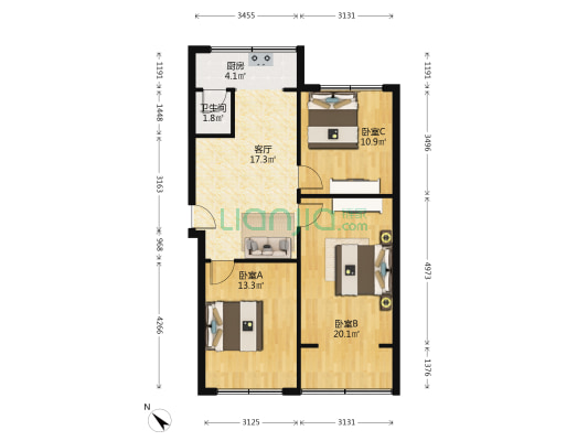 金罗路6号 3室1厅1卫 78平方