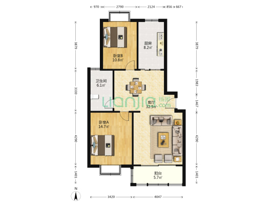 青江秀韵 2室1厅1卫 106平方