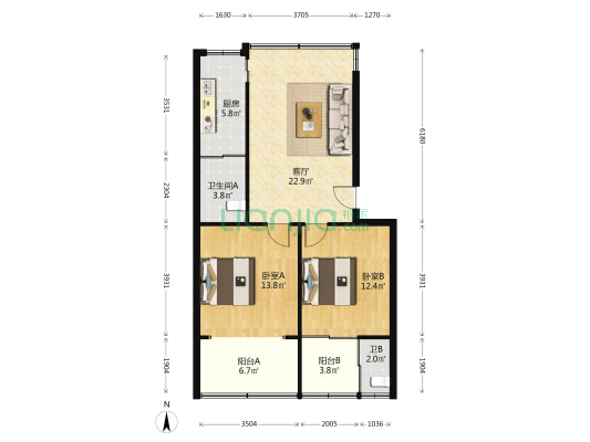 海事小区 2室1厅2卫 76平方
