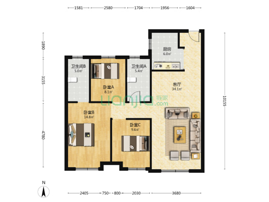 深哈中心.松江序 3室1厅2卫 120平方