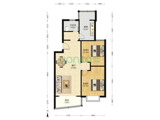 金鼎公寓(普陀) 2室1厅1卫 89平方