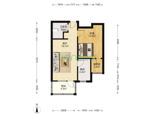 环科院 1室1厅1卫 58平方
