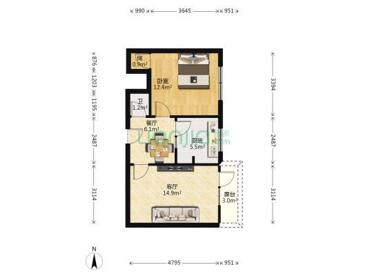 兰钢小区(东岗东路) 1室2厅1卫 51平方