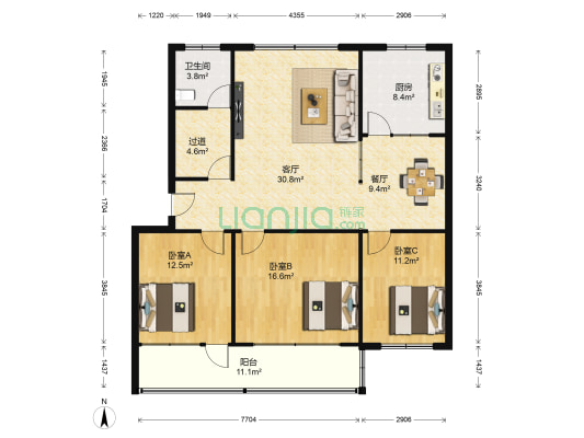 李家小区 3室2厅1卫 124平方