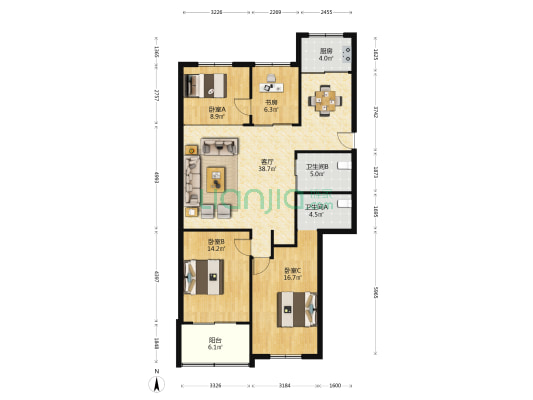 金穗商贸城住宅小区 4室1厅2卫 129平方