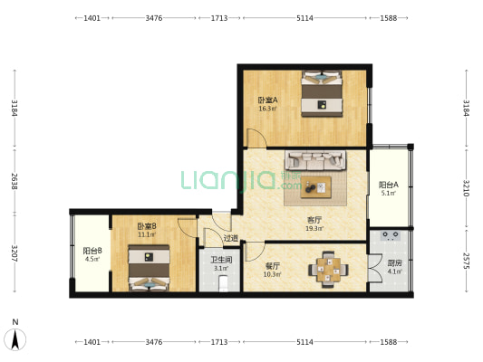 公交二公司家属院 2室2厅1卫 88平方