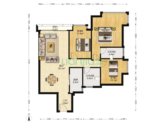 富康豪庭二期 3室1厅2卫 118平方