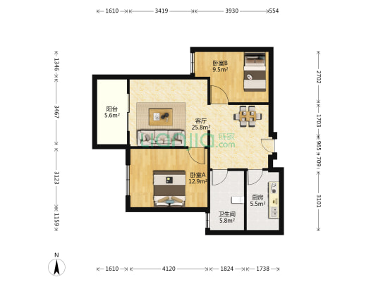 四季花园 2室1厅1卫 82平方