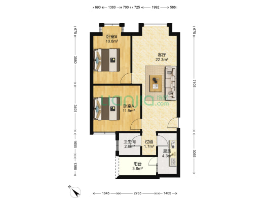 青年路19号 2室1厅1卫 71平方