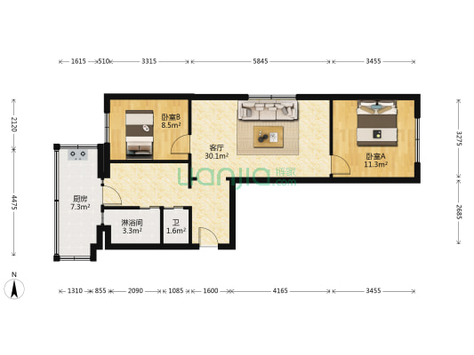 军兴小区 2室1厅2卫 79平方