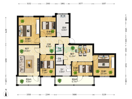 小吉坡1号 5室2厅3卫 100平方