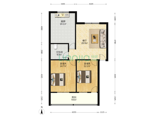 四通家属院 2室1厅1卫 97平方