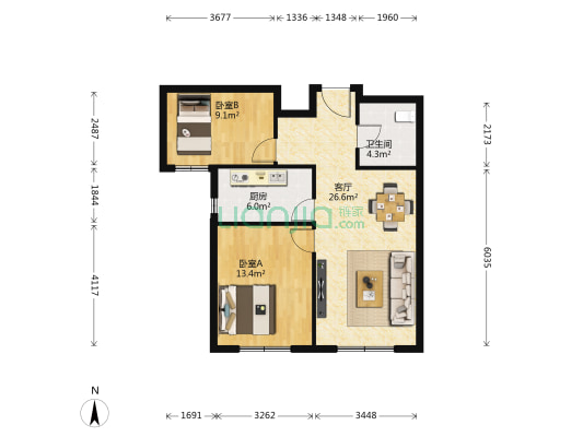 力高阳光海岸欣海苑 2室1厅1卫 88平方