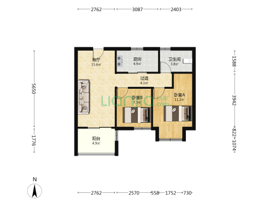 芳韵雅苑C区 2室1厅1卫 72平方