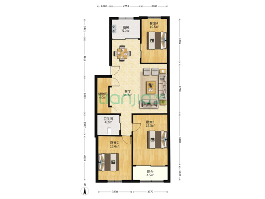 大堡花园 3室1厅1卫 120平方