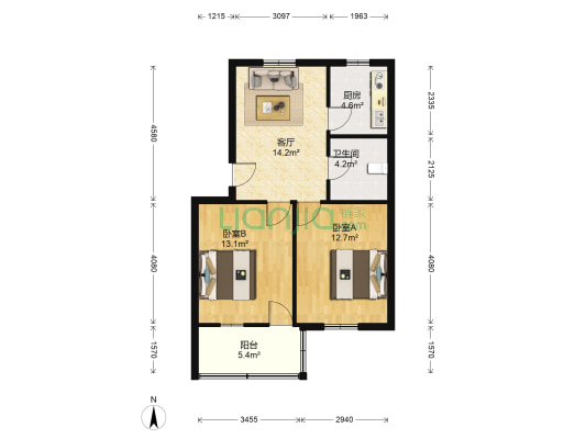 银河苑(南湖区) 2室1厅1卫 64平方