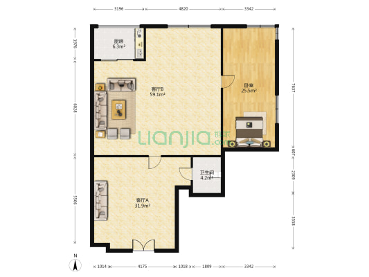 嘉利中心 1室2厅1卫 177平方