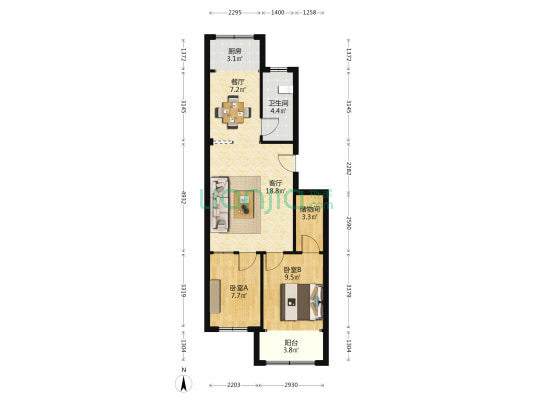 华新小区 2室2厅1卫 77平方