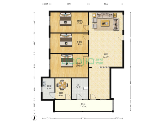 体育馆路 3室2厅1卫 142平方