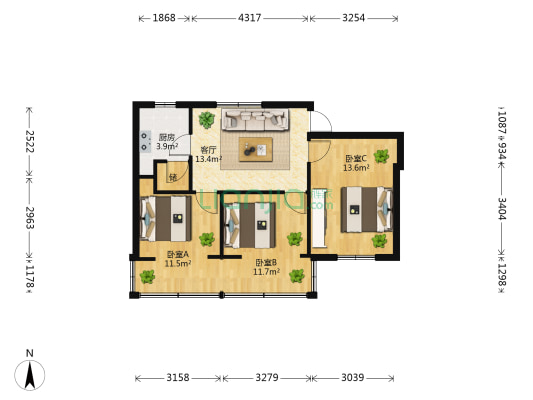 威远街64号 3室1厅0卫 67平方